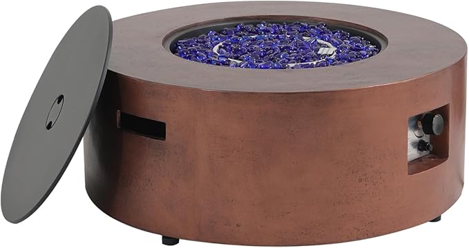 SUNSITT Outdoor 36’’ Propane Fire Pit Table 50,000 BTU Round Patio Propane Firepit Table, Pit Cover, Metal Lid & Fire Glass, Bronze Finish