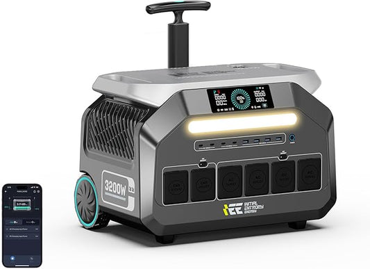 IEE 3200W (6400w Peak) Portable Power Station P3200, 2048Wh Solar Generator LiFePO4 Battery, 1.2h Fast Charge, 14 Output Ports, EPS, APP Control, for Home Backup, Camping & RVs, Off-Grid, Emergencies