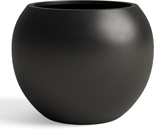 DTY Signature Mount Sherman Modern Indoor Outdoor Fiberstone Sphere Planter, Durable Round Garden Pot, Weather Resistant, Drainage Hole & Rubber Plug, Planter for Christmas Tree - Small, Black