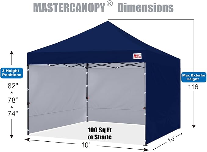 MASTERCANOPY Heavy Duty Pop-up Canopy Tent with Sidewalls (10x10,Navy Blue)