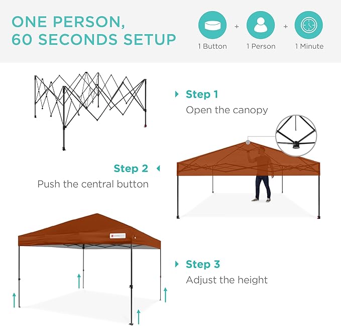 Best Choice Products 8x8ft 1-Person Setup Pop Up Canopy Tent Instant Portable Shelter w/ 1-Button Push, Case, 4 Weight Bags - Rust