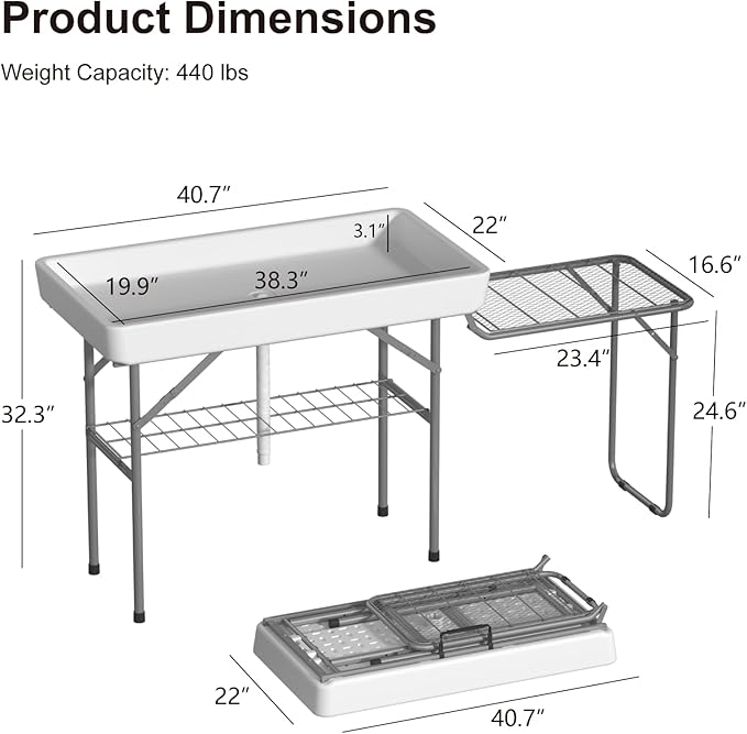 IWDOO Ice Cooler Table with Foldable Extension Stand, 4 Foot Outdoor Ice Table with Matching Skirt & Drain Hose, Folding Cooler Tables with Metal Shelf for Party, BBQ, Camping Picnic, White