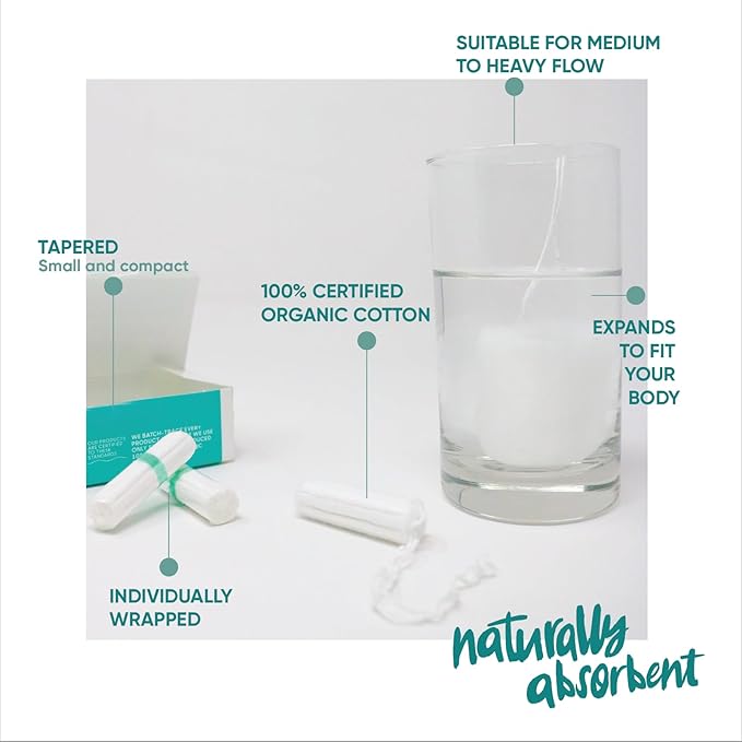 Oi | Organic Initiative - 100% Certified Organic Cotton Non-Applicator Tampons | Ultra-Absorbent, Unscented, Natural, Non-Toxic, Applicator Free | Super | 56 Tampons