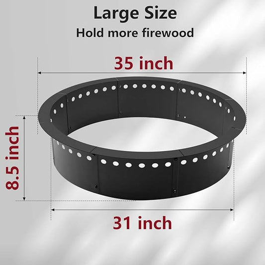 Heavy Duty Metal Smokeless Fire Pit Ring 35-Inch Outer/31-Inch Inner Diameter, for DIY Fire Pit, Outdoor Above or In-Ground, Camping Garden Patio Backyard