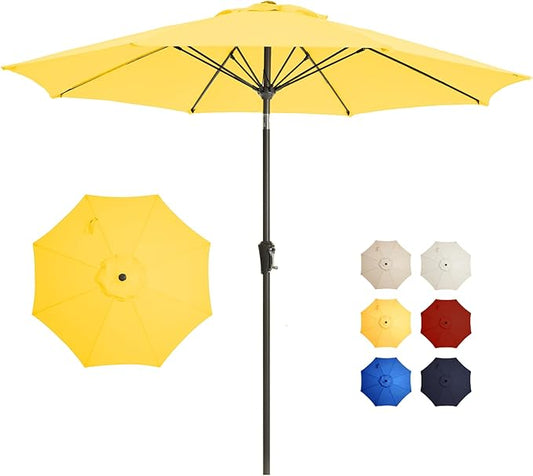 9FT Large Outdoor Patio Umbrella Market Table Umbrella-UV Resistant, Easy Push Button Tilt and Crank, 8 Sturdy Ribs Heavy-Duty Pool Umbrella for Deck, Backyard,Garden,Yellow