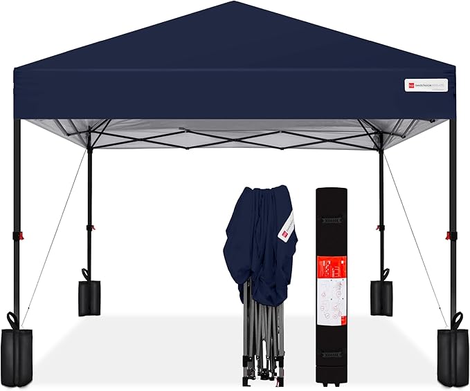 Best Choice Products 8x8ft 1-Person Setup Pop Up Canopy Tent Instant Portable Shelter w/ 1-Button Push, Case, 4 Weight Bags - Navy Blue