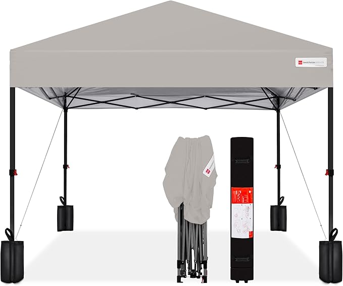 Best Choice Products 8x8ft 1-Person Setup Pop Up Canopy Tent Instant Portable Shelter w/ 1-Button Push, Case, 4 Weight Bags - Light Gray
