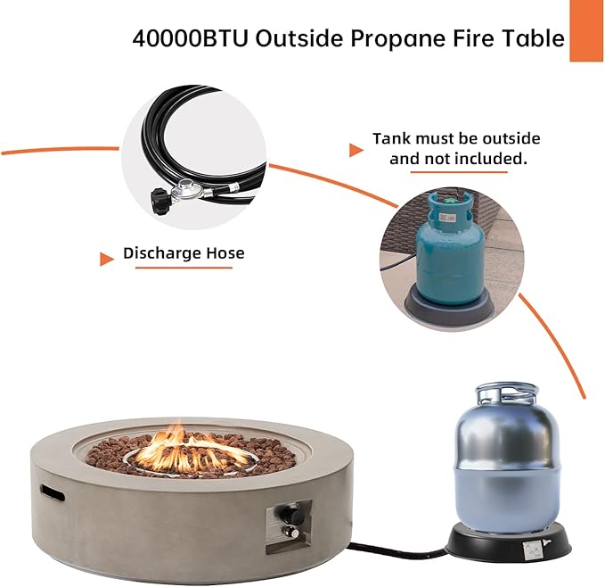 HOMPUS Outdoor Round Propane Fire Pit Table, 41''CSA Certified Fire Table, 50000 BTU Fire Pit w Free Waterproof Cover & Fire Stone for Patio, Garden, Grey