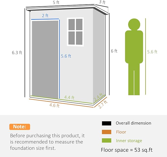 Outsunny 5' x 3' Outdoor Storage Shed, Plastic Shed with Vent, Window and Double Lockable Doors, Utility Resin Shed for Patio, Backyard, Lawn, Garage, Gray