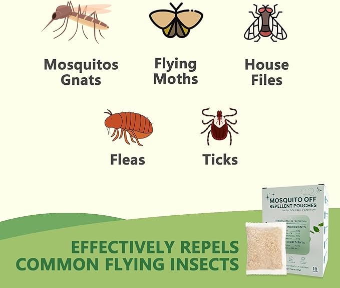 Mosquito Repellent Outdoor Patio Mosquito Repellent Pouches with Essential Oils – Long-Lasting Plant-Based Formula with Geraniol, Citronella, Peppermint – 10-Pack
