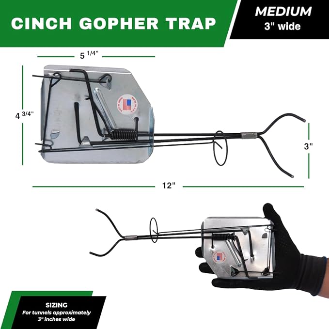 Cinch Gopher Trap Kit – Professional-Grade, Heavy-Duty Reusable Trap System for Mole and Small Rodents | Easy Set, No Chemicals, Ideal for Lawns, Gardens, and Farms | Made in USA (3 Medium)