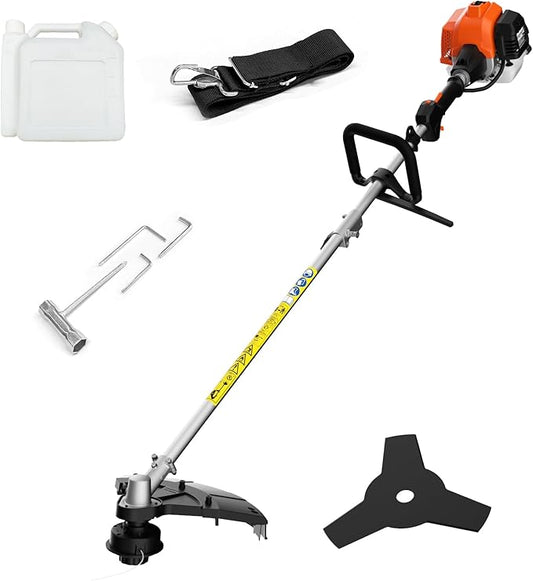 MAXLANDER 26cc Gas Weed Wacker, 2-in-1 Multi Tools, String Trimmer 17-Inch with 10-Inch Brush Cutter, Use 2 Cycle Air-Cooled Engine with Rubber Handle & Shoulder Strap Included, for Mowing Lawns
