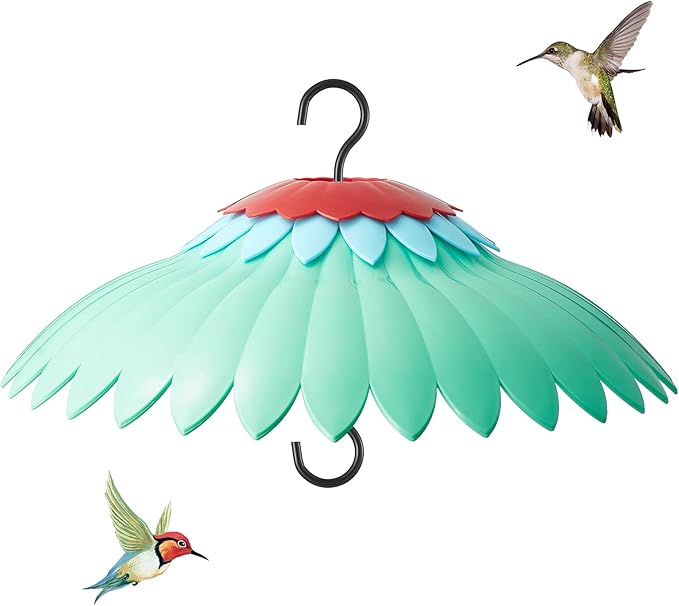 Beserie Squirrel Baffle for Hanging Bird Feeder Rain Cover for Outside Weather Guard Protect Feed from Sun Red Dome Attract Hummingbirds, Moat Proof, Easy to Clean-14inch Green