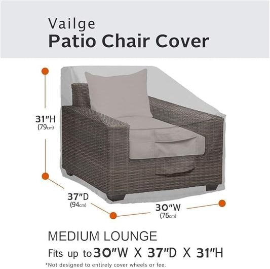 Vailge Patio Chair Covers, Lounge Deep Seat Cover, Heavy Duty and Waterproof Outdoor Lawn Patio Furniture Covers (Medium, Grey)