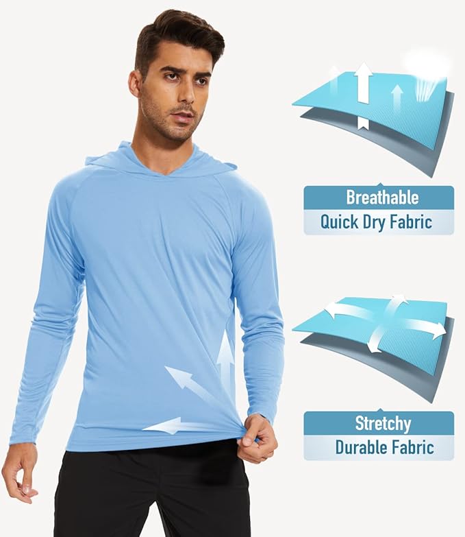MAGCOMSEN Men's Hooded UPF 50+ Sun Protection T Shirts Long Sleeve Athletic Fishing Shirts Rash Guards
