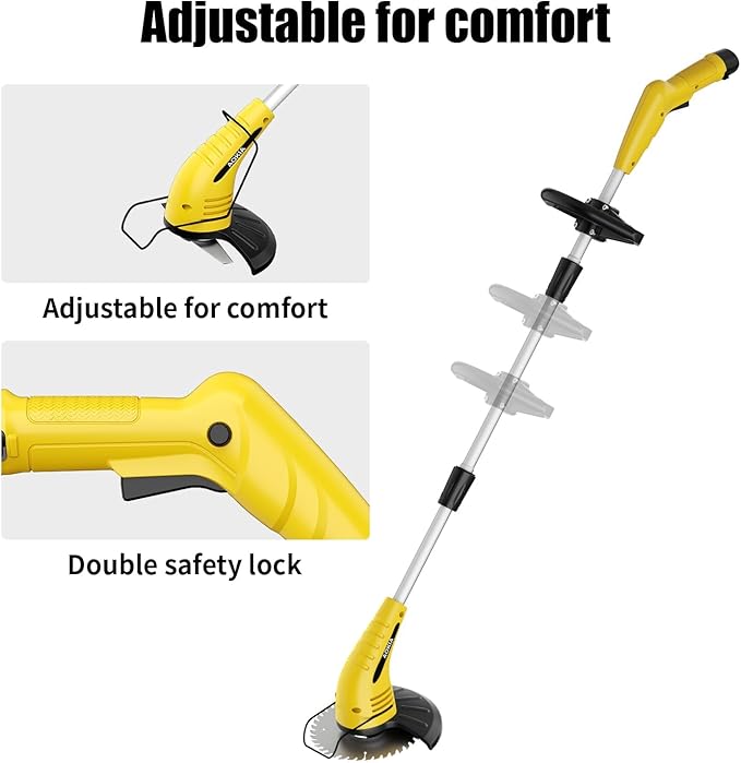 Aokia Electric Weed Wacker Cordless, 12V Battery Powered Weed Eater Cordless with Adjustable Pole (65inch), Lightweight Grass Trimmer Mower/Cutter/Edger with 2 Types Blade for Garden and Yard Lawn