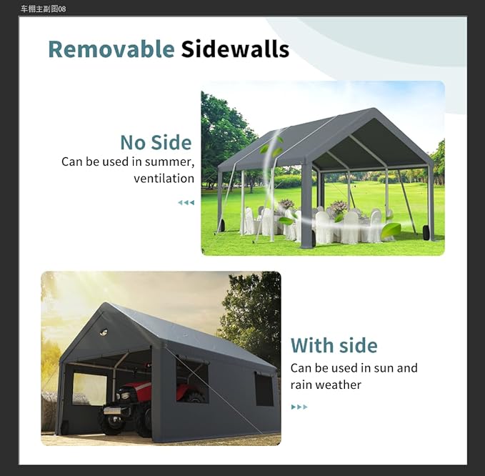 13x25FT Heavy Duty Carport Canopy,Extra Large Portable Car Tent Garage with Roll-up Windows and All-Season Tarp Cover,Removable Roof&Side Walls for Car,SUV,Boats&Truck Shelter Logic Storage