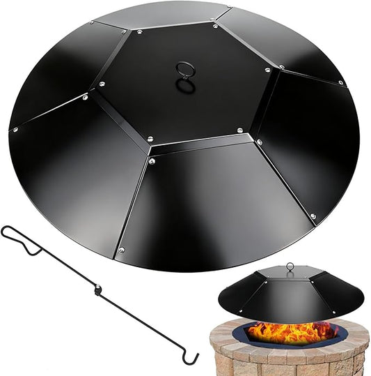 32 inch Fire Pit Lid Round,Metal Fire Pit Lid with Handle & Poker Fits for Fire Pits up to 30",Outdoor Firepit Lids Heavy Duty for Firepit Replacement Kit Accessory-Black