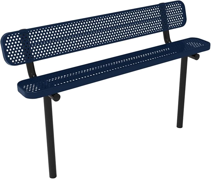 COATEDOUTDOORFURNITURE Coated Outdoor Furniture Heavy-Duty Outdoor Bench Thermoplastic Coated, Punched Steel, Commercial-Grade Seating, Made in America (Inground with Back, 6 Ft, Textured Dark Blue)