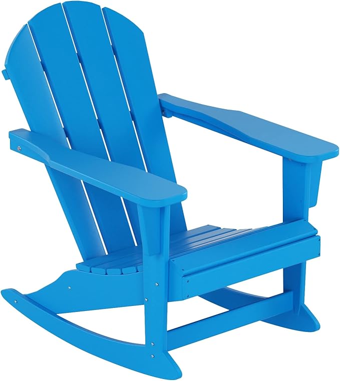 WestinTrends Malibu Outdoor Patio Porch Rocking Adirondack Chair (Set of 4), Pacific Blue