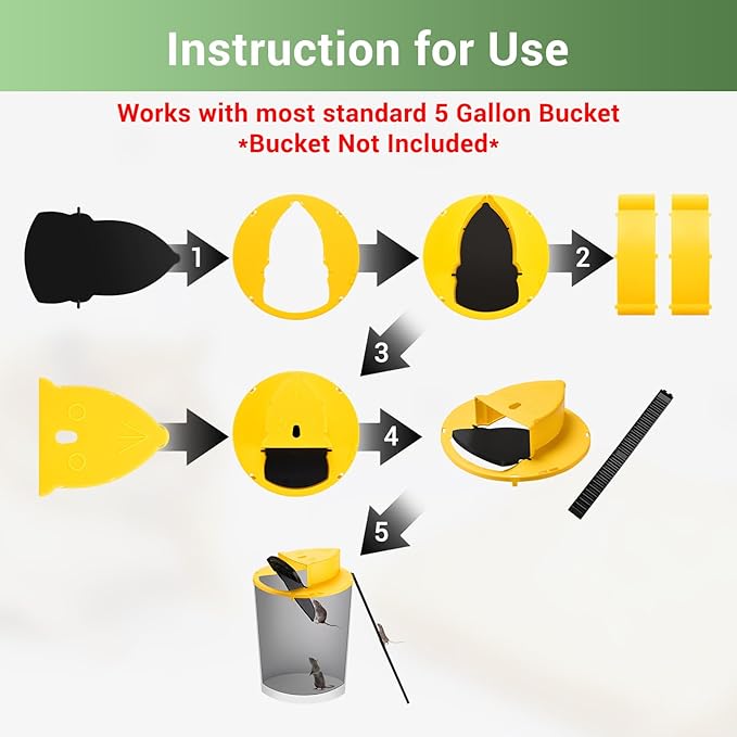 Mouse Traps Bucket Flip Lid,5 Gallon Bucket Mouse Trap, Auto Reset & Slide Bucket Lid Mouse Rat Trap, Multi Catch and Release Humane Lid Mice Traps for Indoor Outdoor 3 Pack