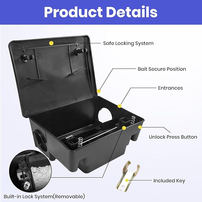 12 Pack Key–Required Rat Bait Stations & Mouse Bait Stations – 6 Large & 6 Compact, Lockable Weather–Resistant Plastic for Indoor & Outdoor – Keeps Children & Pets Safe