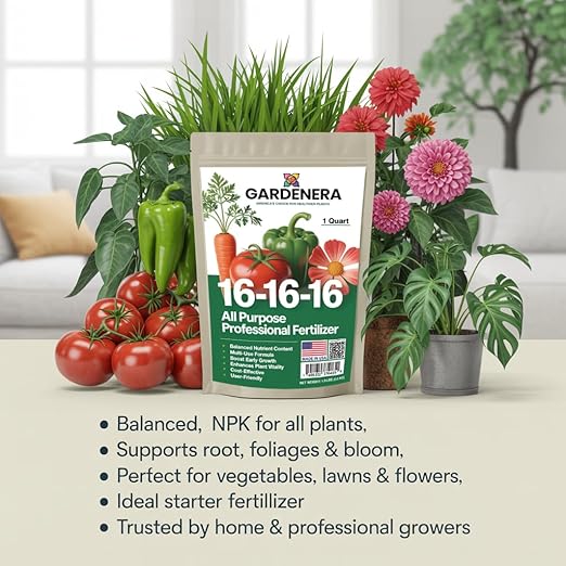 Gardenera 16-16-16 Premium All Purpose Professional Fertilizer - Lawn, Flower, Tree, Shrub & Vegetable Fertilizer (16 OZ)