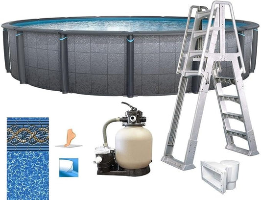 In The Swim 27' Round Above Ground Swimming Pool - Edge Package - Featuring: Sand Filter, Pump System and A-Frame Ladder
