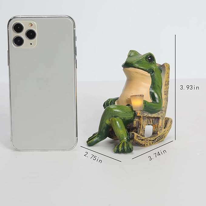 halp·ssfm Miniature Frog Garden Statue Solar Light Outdoor Decor Frog Figurine for Outdoor Indoor Home Lawn Yard Balcony Porch Patio for Women Mom Grandma 3.74"x2.75"x3.93"