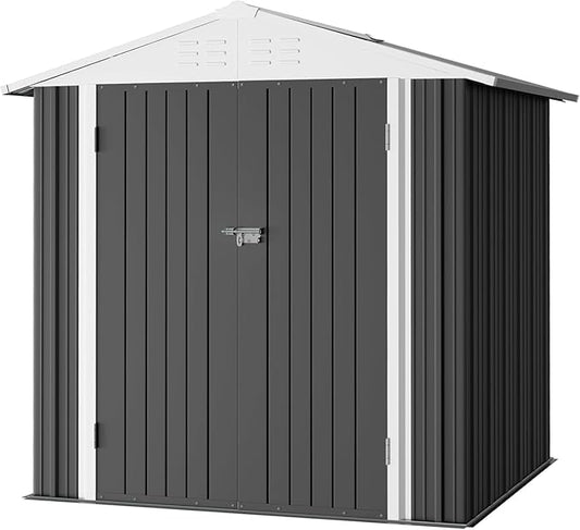 Furniwell 6x4 FT Outdoor Storage Shed, Metal Garden Sheds Outdoor Storage House with Single Lockable Door for Backyard Patio Lawn, Gray