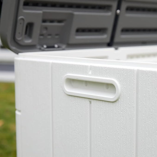 Heavy-Duty 100 Gallon Outdoor Storage Box - Waterproof Deck Box & Large Storage Bin for Patio/Pool, All-Weather Resin Chest with Lock, UV-Resistant, Alpine White