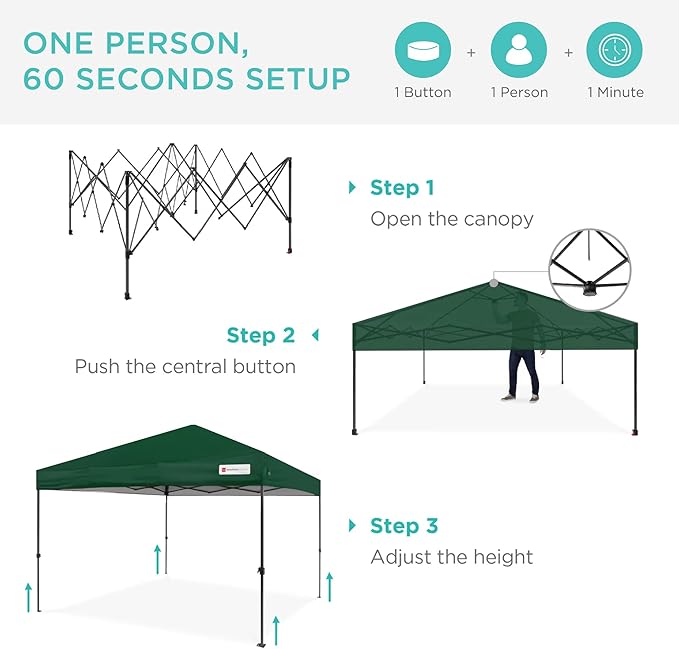 Best Choice Products 8x8ft 1-Person Setup Pop Up Canopy Tent Instant Portable Shelter w/ 1-Button Push, Case, 4 Weight Bags - Forest Green