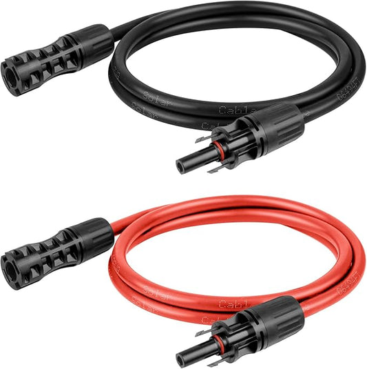 8 AWG Solar Extension Cable 3FT Black + 3FT Red, 8 Gauge Solar Panel Wire Male to Female Tinned Copper Wire for Solar Panel, Automotive, RV, Boat, Outdoors