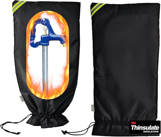 3M Thinsulate Outdoor Faucet Covers for Winter Freeze Protection, Thicker Waterproof Insulation Long Winter Sock for Outdoor Sprinkler Yard Hydrant Hose Bib Insulated Spigot Covers Black 15" x 35"