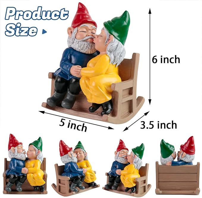 Chambtalie Kiss Garden Gnome Statue Couple in Love Collectible Figurine Mr and Mrs Gnome Sculpture Romantic Gnome Lover Couple Statues Indoor Outdoor Yard Home Décor Mom Dad Friends Gifts