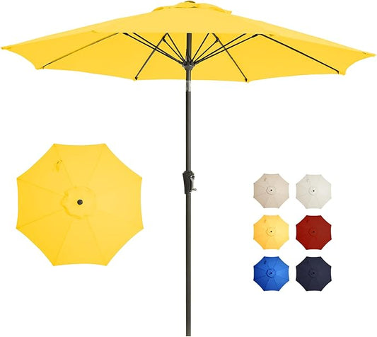 9FT Large Outdoor Patio Umbrella Market Table Umbrella-UV Resistant, Easy Push Button Tilt and Crank, 8 Sturdy Ribs Heavy-Duty Pool Umbrella for Deck,Yellow