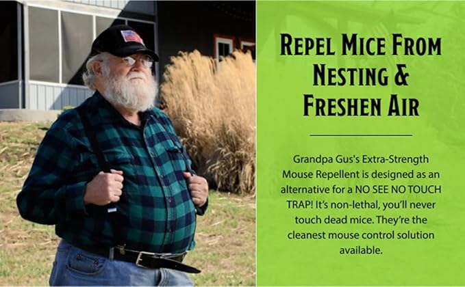 Grandpa Gus’s Extra-Strength Mouse Repellent Pouches, Peppermint & Cinnamon Oil, Natural Rodent Deterrent Control for Garage, RV, Car, Basement, Attic, Storage, 1.75 Oz (Pack of 40)