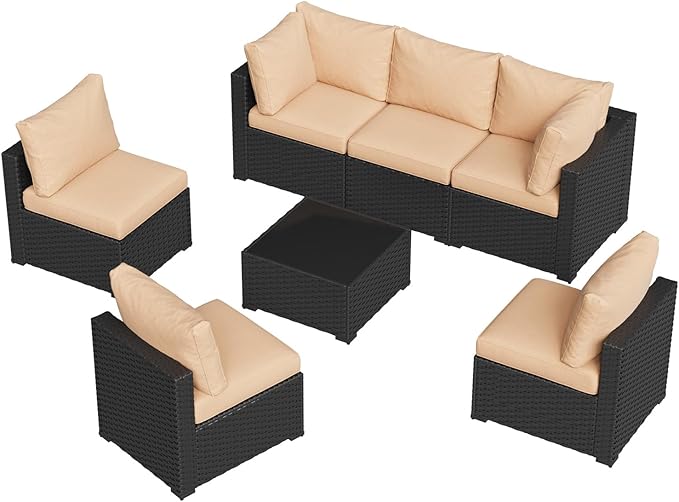 Aoxun 7 Piece Patio Furniture Set Rattan Rattan Patio Sectional Sofa Set Outdoor Seating Furniture with Thickened Cushion, Beige