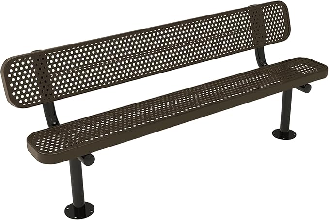 COATEDOUTDOORFURNITURE Coated Outdoor Furniture Heavy-Duty Outdoor Bench Thermoplastic Coated, Punched Steel, Commercial-Grade Seating, Made in America (Surface with Back, 6 Ft, Textured Brown)