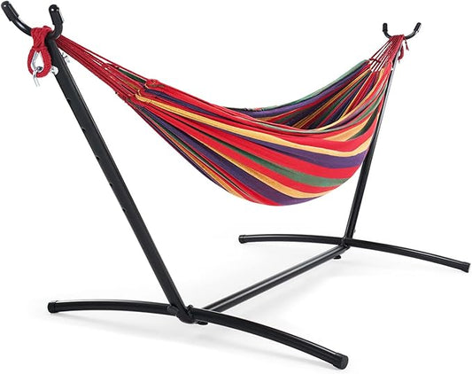 NEWBULIG Double Hammock with Stand, Heavy Duty Portable Hammocks for Outdoor Indoor Patio Camping, Space Saving Design & Carry Bag, Easy Assembly, 450lb Weight Capacity