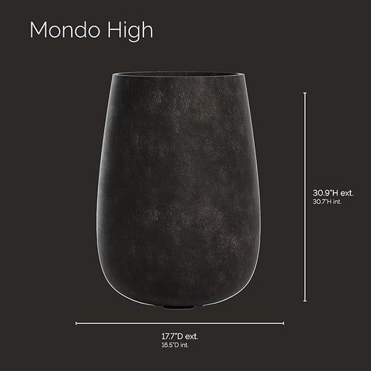 Mondo High Tall Planter – Brown Stone Finish – Fiberglass Indoor/Outdoor and Weather-Resistant Round Planter (17.7" D x 30.9" H Exterior, 16.5" D x 30.7" H Interior)