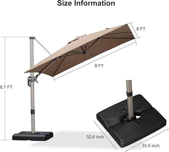 PURPLE LEAF Patio Umbrella with Base Included, 8ft Outdoor Aluminum Cantilever Umbrella with 360° Rotation, Champagne Offset Umbrella for Outdoor Garden Pool, Taupe