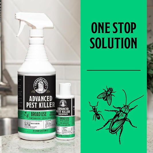 Grandpa Gus's Advanced Natural Pest Control with Clove & Cottonseed Oil - Indoor/Outdoor Insect Killer for Spiders, Ants, Roaches, Earwigs & Bed Bugs, Pet-Friendly, Concentrate 2 Pack + Spray Bottle
