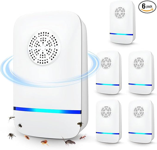 2025 Upgraded Ultrasonic Pest Repeller 6 Pack - Indoor Plug-in Rodent & Bug Repellent with Smart Chip, Child & Pet Safe, Repels Mice, Roaches, Spiders and More