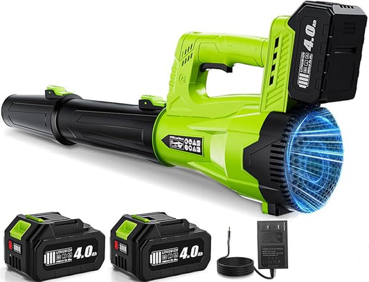 Leaf Blower, Powerful Electric Cordless Leaf Blowers with 2 x 4.0Ah Battery and Charger, Portable Handheld Battery Powered Leaf Blower, Lightweight Blowers for Lawn Care, Garden, Outdoor, Patio, Yard