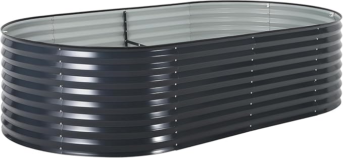 Oval Galvanized Raised Garden Bed Kit with Zippered PVC Cover, Easy Assembly, Thick Metal Outdoor Planter Box for Vegetables, Flowers, Patio Gardening, Grey