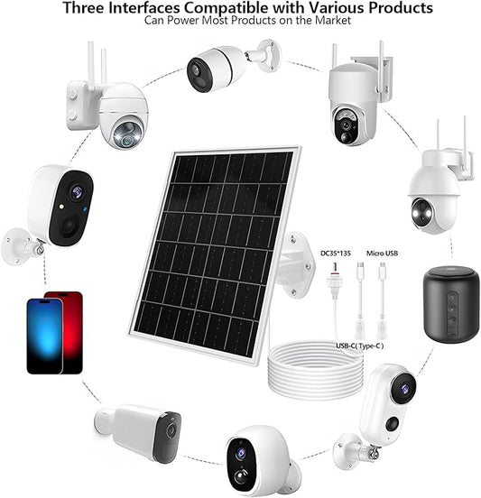 Solar Panel for Trail & Game Camera Security, Built-in Rechargeable 20000mAh Battery, USB-C & Micro USB, DC (3.5 * 1.35) with Multi-Interfaces, 5V Output, IP66 Waterproof