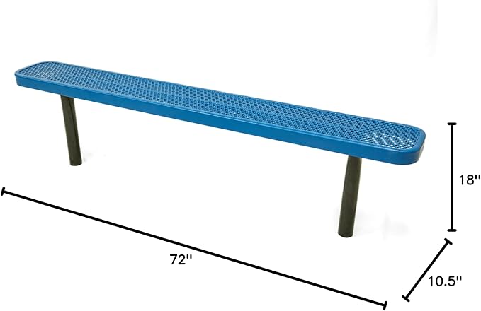 COATEDOUTDOORFURNITURE Heavy-Duty Outdoor Bench Thermoplastic Coated, Punched Steel, Commercial-Grade Seating, Made in America (Inground Without Back, 6 Ft, Textured Light Blue)