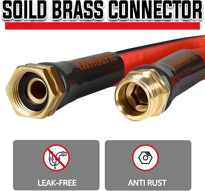 YAMATIC 50FT Garden Hose 5/8 Inch Heavy Duty Water Hose 300 PSI with 3/4 Inch GHT Brass Swivel Connectors – Flexible, Kink-Resistant, Leak-Free, All-Weather Use