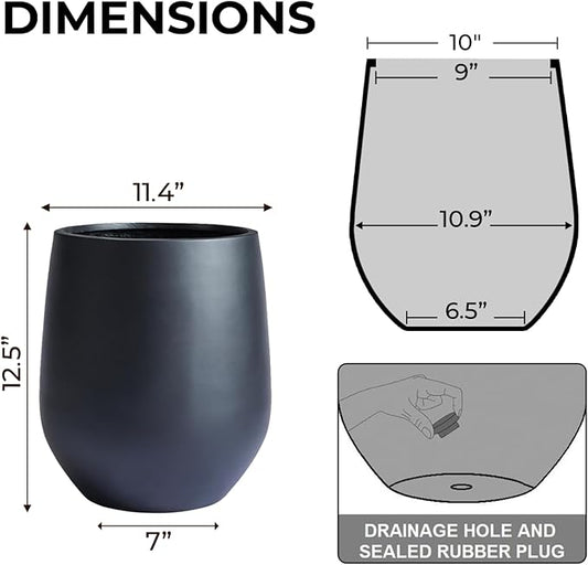 12.5"H x 11.4"D Corso Fiberstone Round Tapered Planter, Christmas Tree Planter, Smooth Finishes, Weather Resistant for Indoor & Outdoor Use, Included 2 Extra Coco Mats (Black,9" Pot Opening)